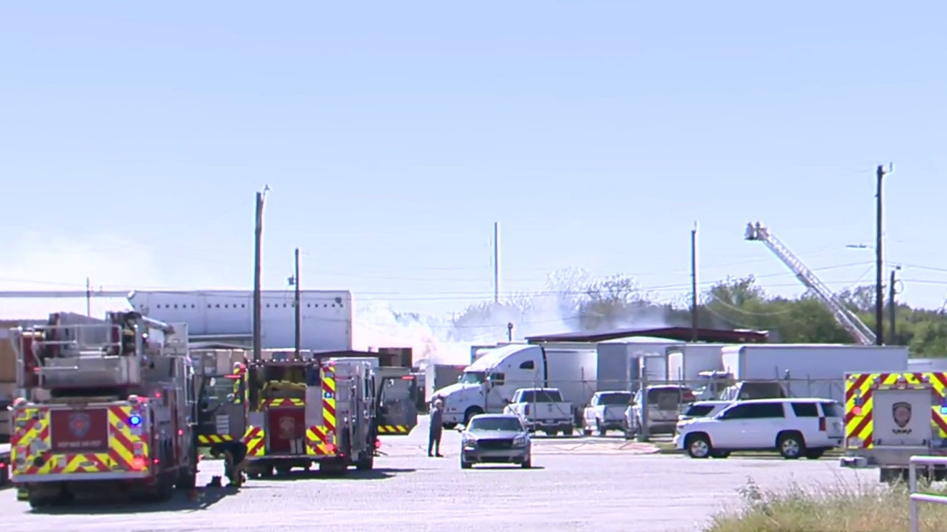 Multiple 18-wheeler trailers, moving equipment destroyed after
