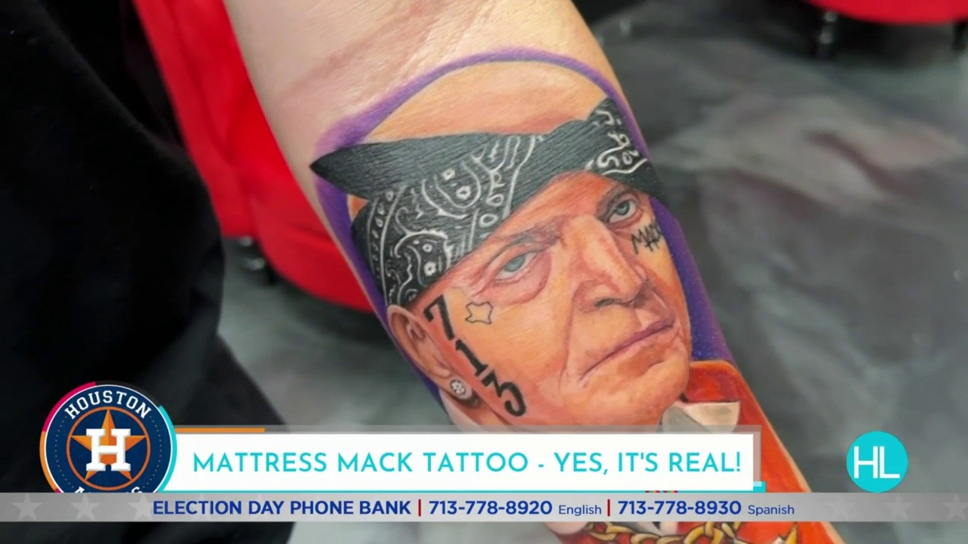 Melanie Camp goes to Hitlist Ink in Atascocita to catch up with the artist  behind this Mattress Mack tattoo., image size:1920x1080